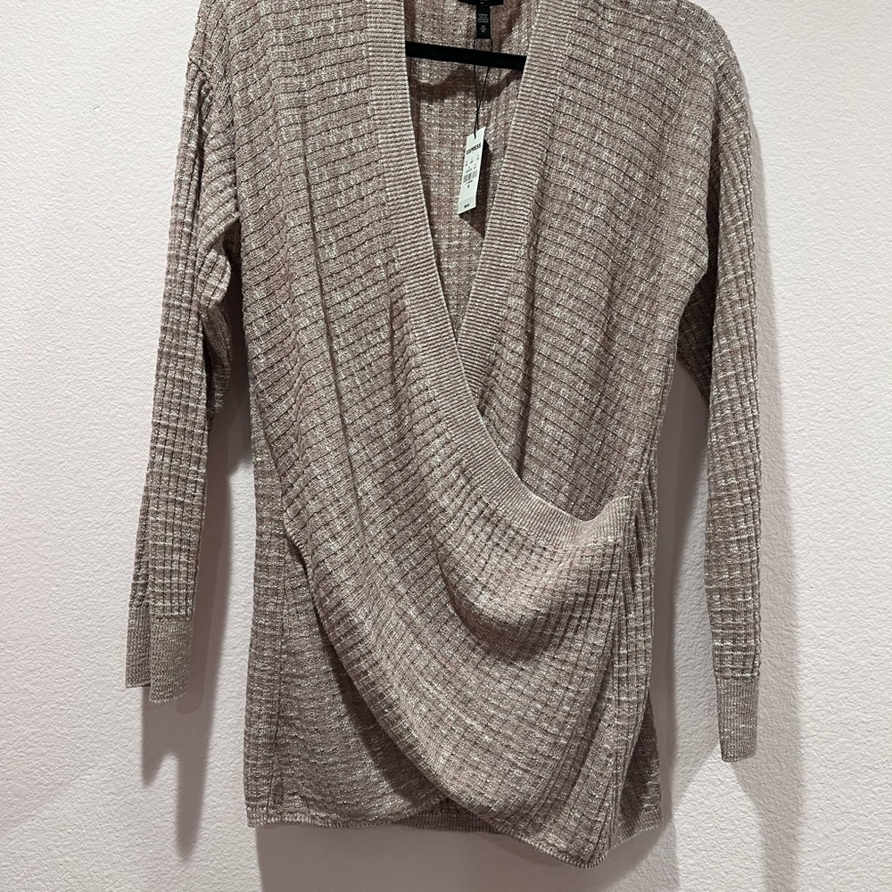Express Taupe V-Neck Sweater